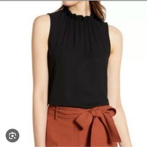 Halogen high neck sleeveless blouse - black with white dots